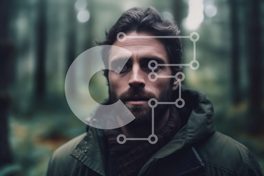 Intra Συλλεκτικό Ξύλινο Παζλ Plywood  4mm - Εκπληκτική εικόνα ενός άνδρα με ένα πράσινο σακάκι που κοιτάζει την απόσταση σε ένα δάσος Σε Ξύλινο Κουτί - Διαστάσεις: 10x10 cm – 25 κομμάτια