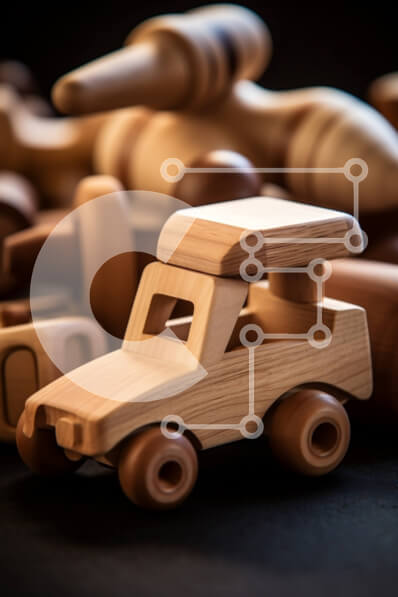 Intra Συλλεκτικό Ξύλινο Παζλ Plywood  4mm - Ομάδα ξύλινων αυτοκινήτων παιχνιδιών σε μαύρη επιφάνεια Σε Ξύλινο Κουτί - Διαστάσεις: 10x10 cm – 25 κομμάτια