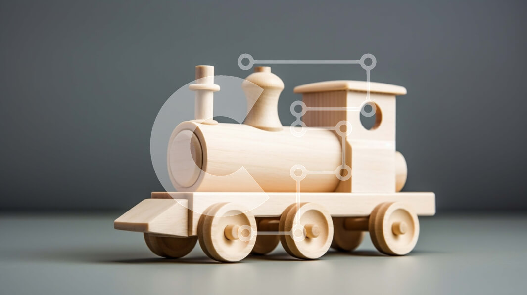 Intra Συλλεκτικό Ξύλινο Παζλ Plywood  4mm - Αξιολάτρευτο ξύλινο τρένο παιχνιδιών σε ουδέτερο γκρι φόντο Σε Ξύλινο Κουτί - Διαστάσεις: 10x10 cm – 25 κομμάτια