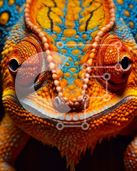 Σετ των 2 Intra Συλλεκτικό Ξύλινο Παζλ Plywood  4mm - Εκπληκτική φωτογραφία από κοντινό πλάνο ενός πολύχρωμου χαμαιλέοντα Σε Ξύλινο Κουτί - Διαστάσεις: 10x10 cm – 25 κομμάτια