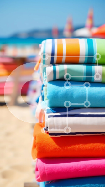 Intra Συλλεκτικό Ξύλινο Παζλ Plywood  4mm - Πολύχρωμες πετσέτες παραλίας στην άμμο στην παραλία Σε Ξύλινο Κουτί - Διαστάσεις Puzzle: 10x10 cm – 25 κομμάτια