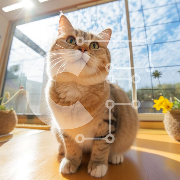 Intra Συλλεκτικό Ξύλινο Παζλ Plywood  4mm - Αξιολάτρευτη εικόνα μιας γάτας που κάθεται σε ένα ξύλινο τραπέζι μπροστά από μια θέα στον κήπο Σε Ξύλινο Κουτί - Διαστάσεις: 10x10 cm – 25 κομμάτια