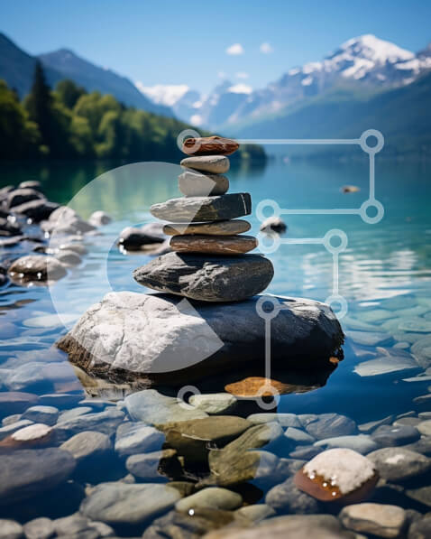 Intra Συλλεκτικό Ξύλινο Παζλ Plywood  4mm - Εκπληκτικό τοπίο ισορροπημένων βράχων σε μια γαλήνια λίμνη Σε Ξύλινο Κουτί - Διαστάσεις: 10x10 cm – 25 κομμάτια