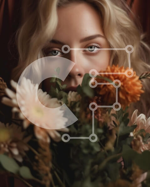 Intra Συλλεκτικό Ξύλινο Παζλ Plywood  4mm - Σοβαρή νεαρή γυναίκα με ξανθά μαλλιά και μπλε μάτια που κρατούν λουλούδια Σε Ξύλινο Κουτί - Διαστάσεις Puzzle: 10x10 cm – 25 κομμάτια