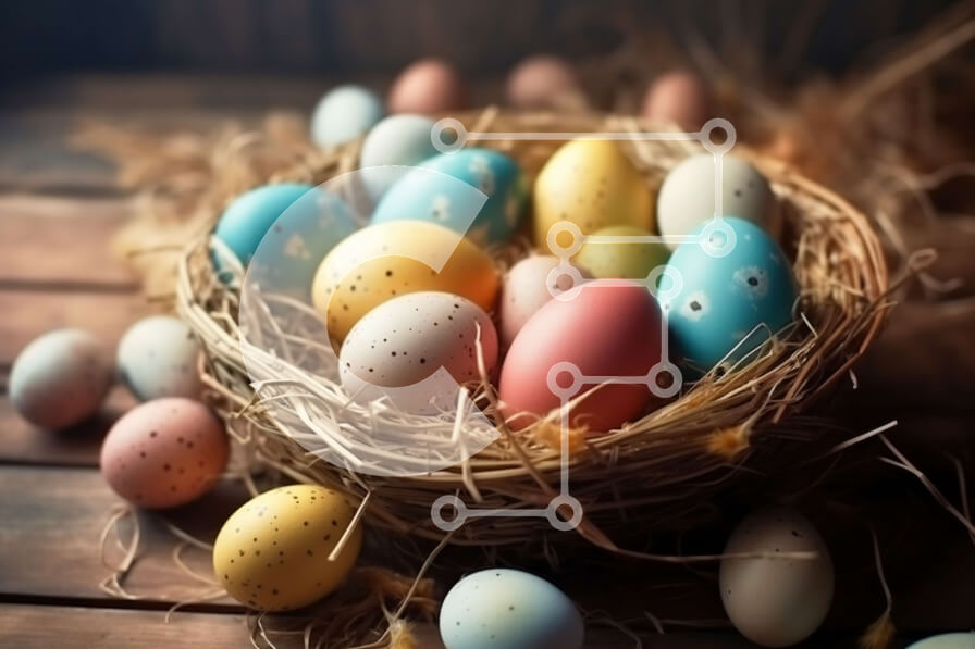 Intra Συλλεκτικό Ξύλινο Παζλ Plywood  4mm - Πολύχρωμα Πασχαλινά Αυγά σε Φωλιά | Φωτογραφία Αρχείου Σε Ξύλινο Κουτί - Διαστάσεις: 10x10 cm – 25 κομμάτια