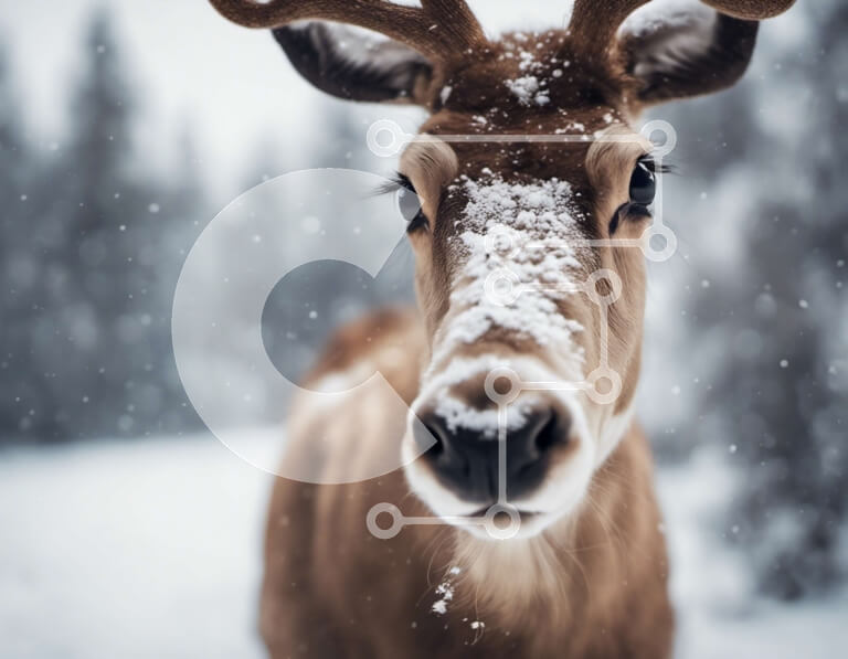 Σετ των 2 Intra Συλλεκτικό Ξύλινο Παζλ Plywood  4mm - Καφετιά ελάφια στο χιόνι με χιονισμένα ελαφοκέρατα Σε Ξύλινο Κουτί - Διαστάσεις: 10x10 cm – 25 κομμάτια