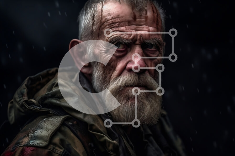 Intra Συλλεκτικό Ξύλινο Παζλ Plywood  4mm - Σοβαρός ηλικιωμένος που στέκεται στη βροχή | Στοκ Εικόνες Ιστοσελίδα Σε Ξύλινο Κουτί - Διαστάσεις Puzzle: 10x10 cm – 25 κομμάτια