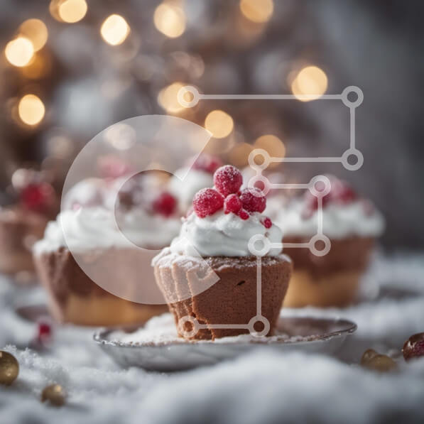 Σετ των 2 Intra Συλλεκτικό Ξύλινο Παζλ Plywood  4mm - Κομψά εορταστικά επιδόρπια με cupcakes και κόκκινα μούρα Σε Ξύλινο Κουτί - Διαστάσεις: 10x10 cm – 25 κομμάτια