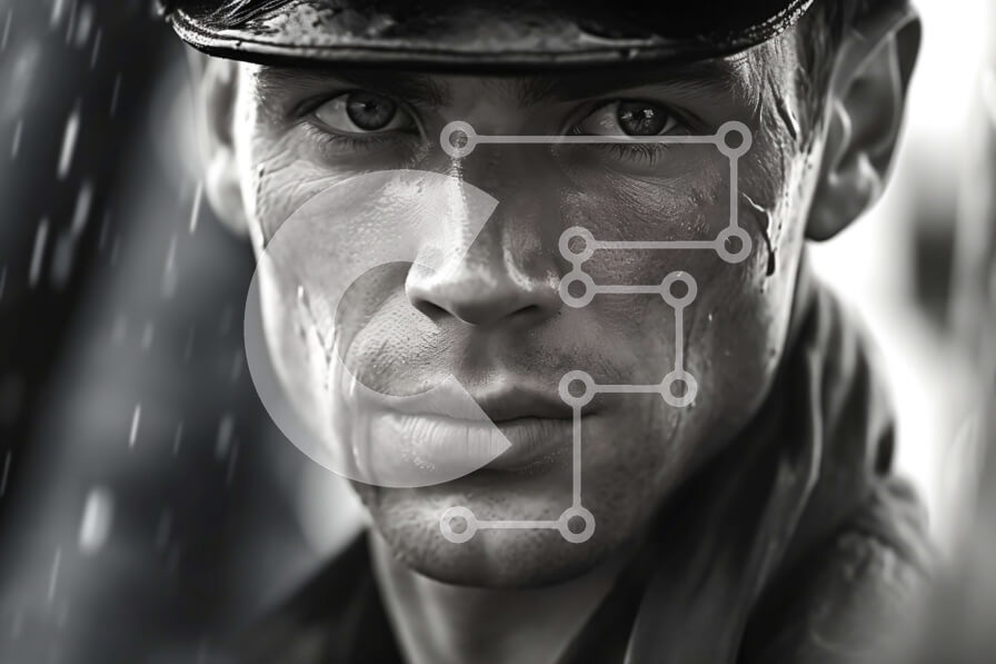 Intra Συλλεκτικό Ξύλινο Παζλ Plywood  4mm - Σοβαρός άνδρας με μαύρο δερμάτινο μπουφάν που στέκεται στη βροχή Σε Ξύλινο Κουτί - Διαστάσεις Puzzle: 10x10 cm – 25 κομμάτια