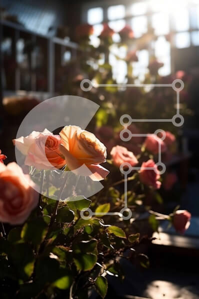 Σετ των 2 Intra Συλλεκτικό Ξύλινο Παζλ Plywood  4mm - Όμορφη εικόνα από κοντά με ροζ τριαντάφυλλα σε ένα περβάζι Σε Ξύλινο Κουτί - Διαστάσεις: 10x10 cm – 25 κομμάτια