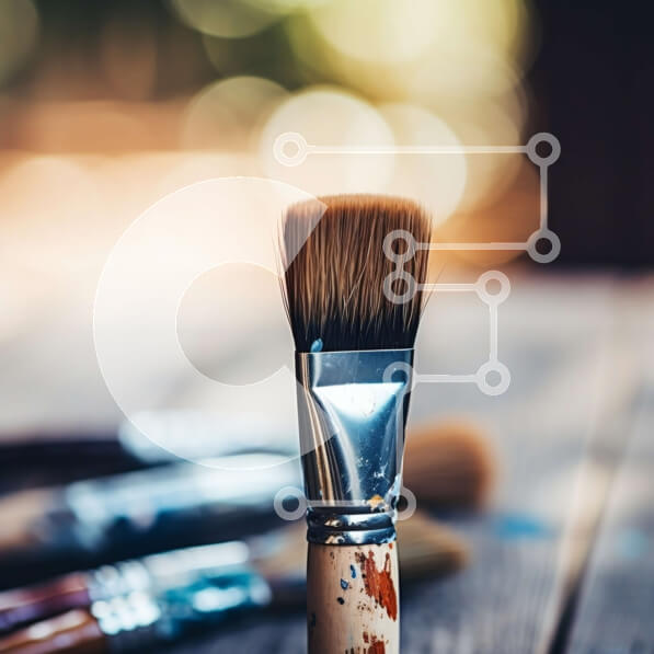 Intra Συλλεκτικό Ξύλινο Παζλ Plywood  4mm - Πινέλα ζωγραφικής σε ξύλινο τραπέζι Σε Ξύλινο Κουτί - Διαστάσεις Puzzle: 10x10 cm – 25 κομμάτια