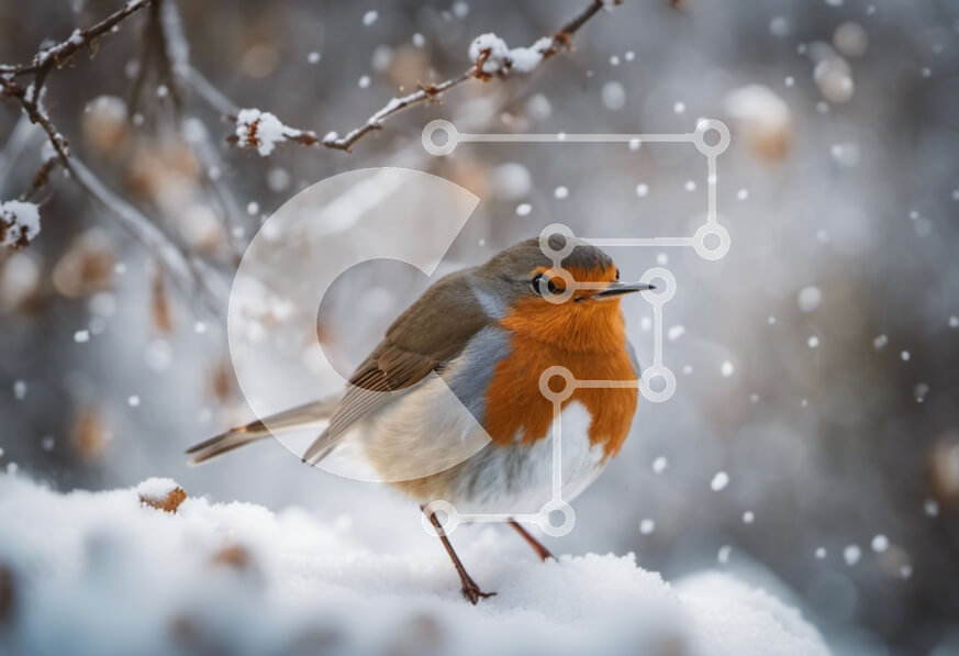 Intra Συλλεκτικό Ξύλινο Παζλ Plywood  4mm - Πουλί σε κλαδιά καλυμμένα με χιόνι στο χιονισμένο δάσος Σε Ξύλινο Κουτί - Διαστάσεις: 10x10 cm – 25 κομμάτια