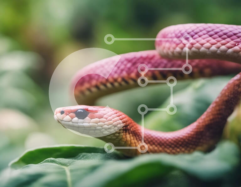 Σετ των 2 Intra Συλλεκτικό Ξύλινο Παζλ Plywood  4mm - Κόκκινο και πορτοκαλί φίδι στα πράσινα φύλλα Σε Ξύλινο Κουτί - Διαστάσεις: 10x10 cm – 25 κομμάτια