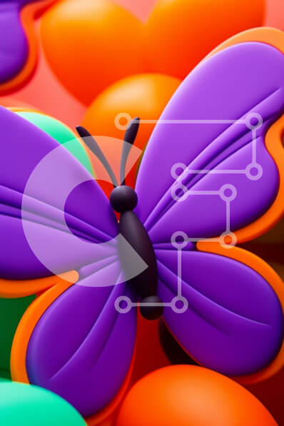 Σετ των 2 Intra Συλλεκτικό Ξύλινο Παζλ Plywood  4mm - Μωβ πεταλούδα στα πολύχρωμα μπαλόνια Σε Ξύλινο Κουτί - Διαστάσεις: 10x10 cm – 25 κομμάτια