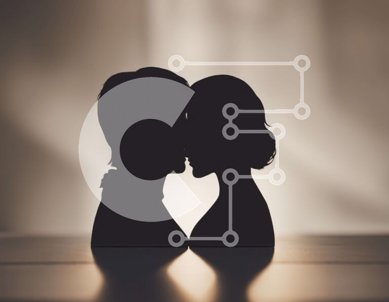 Intra Συλλεκτικό Ξύλινο Παζλ Plywood  4mm - Σιλουέτα ενός ζευγαριού που φιλιέται ο ένας τον άλλον Σε Ξύλινο Κουτί - Διαστάσεις Puzzle: 10x10 cm – 25 κομμάτια