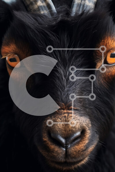 Σετ των 2 Intra Συλλεκτικό Ξύλινο Παζλ Plywood  4mm - Κοντινή εικόνα μιας μαύρης κατσίκας με κίτρινα μάτια Σε Ξύλινο Κουτί - Διαστάσεις: 10x10 cm – 25 κομμάτια