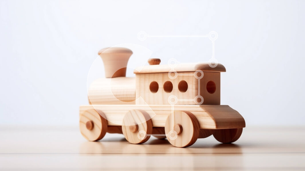 Intra Συλλεκτικό Ξύλινο Παζλ Plywood  4mm - Πολύχρωμο ξύλινο τρένο παιχνιδιών σε παιχνιδιάρικο φόντο Σε Ξύλινο Κουτί - Διαστάσεις: 10x10 cm – 25 κομμάτια