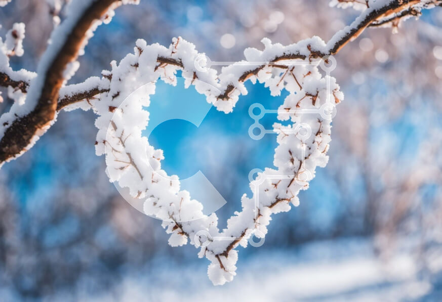 Intra Συλλεκτικό Ξύλινο Παζλ Plywood  4mm - Αγάπη και φύση: Κλαδί σε σχήμα καρδιάς καλυμμένο με χιόνι Σε Ξύλινο Κουτί - Διαστάσεις: 10x10 cm – 25 κομμάτια