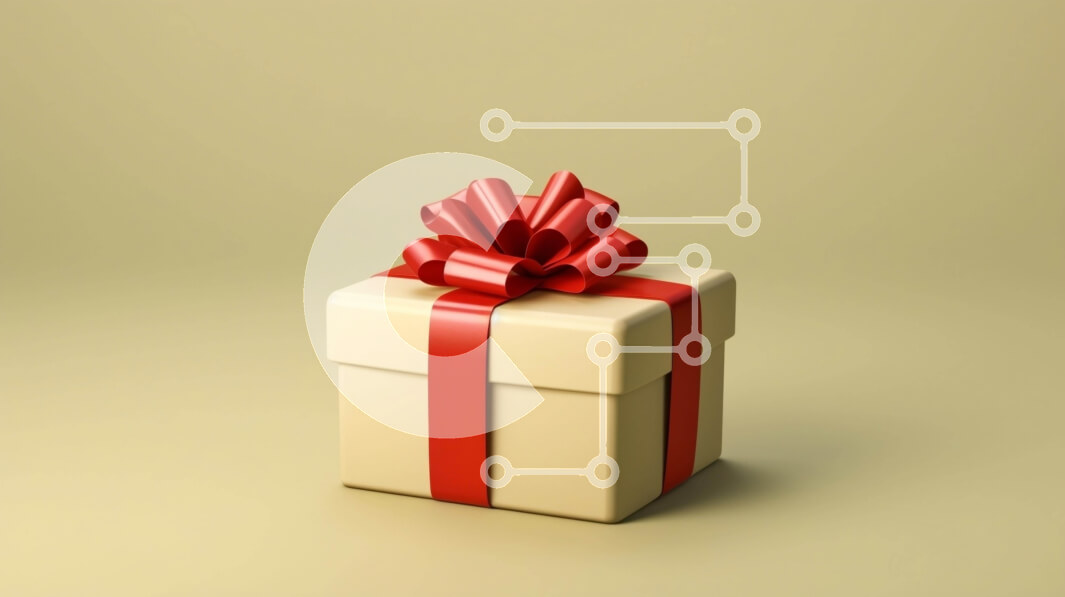 Intra Συλλεκτικό Ξύλινο Παζλ Plywood  4mm - Μπεζ κουτί δώρου με κόκκινη κορδέλα σε πορτοκαλί φόντο Σε Ξύλινο Κουτί - Διαστάσεις Puzzle: 10x10 cm – 25 κομμάτια