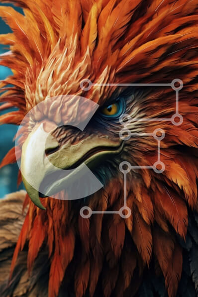 Σετ των 2 Intra Συλλεκτικό Ξύλινο Παζλ Plywood  4mm - Απίστευτο κοντινό πλάνο του κεφαλιού ενός αετού με πορτοκαλί φτερά και μπλε μάτια Σε Ξύλινο Κουτί - Διαστάσεις: 10x10 cm – 25 κομμάτια