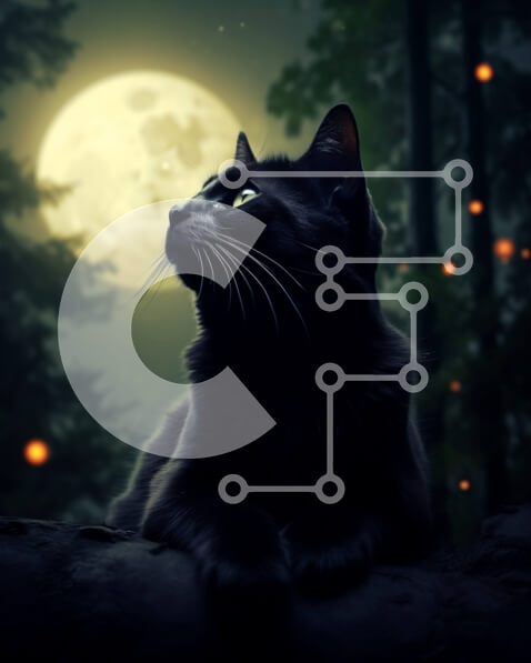 Σετ των 2 Intra Συλλεκτικό Ξύλινο Παζλ Plywood  4mm - Μυστηριώδης και σαγηνευτική εικόνα μιας μαύρης γάτας και της πανσέληνου Σε Ξύλινο Κουτί - Διαστάσεις: 10x10 cm – 25 κομμάτια