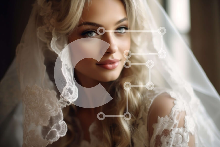 Intra Συλλεκτικό Ξύλινο Παζλ Plywood  4mm - Εκπληκτική φωτογραφία μιας νύφης με λευκό νυφικό με πέπλο και λουλούδια Σε Ξύλινο Κουτί - Διαστάσεις Puzzle: 10x10 cm – 25 κομμάτια