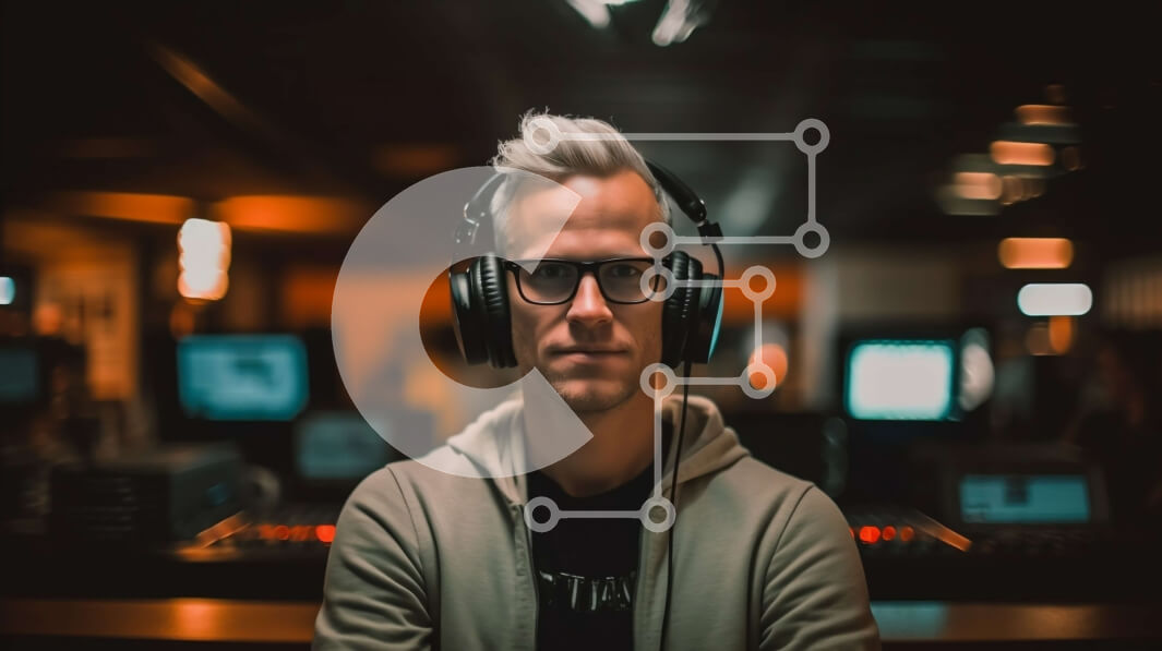 Intra Συλλεκτικό Ξύλινο Παζλ Plywood  4mm - Επαγγελματικό στούντιο ηχογράφησης με τον άνδρα στα ακουστικά Σε Ξύλινο Κουτί - Διαστάσεις Puzzle: 10x10 cm – 25 κομμάτια