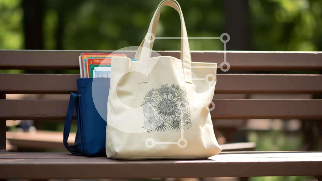 Intra Συλλεκτικό Ξύλινο Παζλ Plywood  4mm - Πάγκος με τσάντες σε μπλε και λευκό χρώμα Σε Ξύλινο Κουτί - Διαστάσεις Puzzle: 10x10 cm – 25 κομμάτια