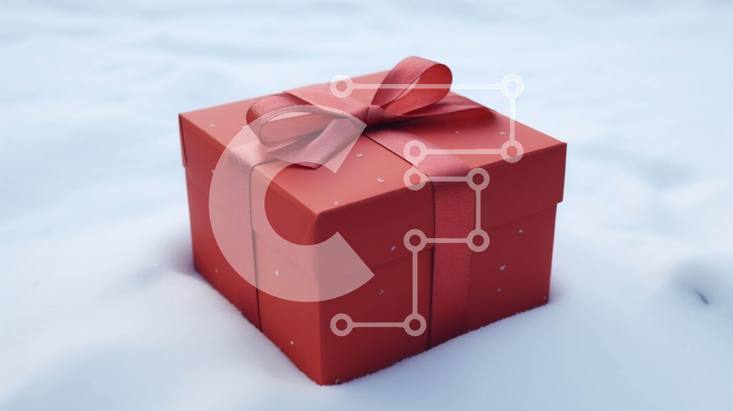 Intra Συλλεκτικό Ξύλινο Παζλ Plywood  4mm - Κόκκινο κουτί δώρου με κορδέλα και φιόγκο σε φόντο χιονιού Σε Ξύλινο Κουτί - Διαστάσεις: 10x10 cm – 25 κομμάτια