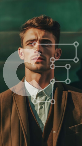 Intra Συλλεκτικό Ξύλινο Παζλ Plywood  4mm - Εικόνα ενός άνδρα με καφέ παλτό και λευκό πουκάμισο που κοιτάζει μακριά Σε Ξύλινο Κουτί - Διαστάσεις Puzzle: 10x10 cm – 25 κομμάτια