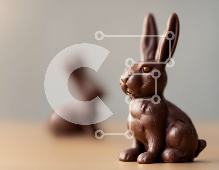 Intra Συλλεκτικό Ξύλινο Παζλ Plywood  4mm - Πασχαλινά κουνελάκια μαύρης σοκολάτας σε τραπέζι Σε Ξύλινο Κουτί - Διαστάσεις Puzzle: 10x10 cm – 25 κομμάτια