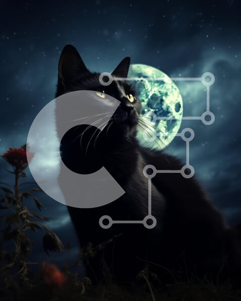 Σετ των 2 Intra Συλλεκτικό Ξύλινο Παζλ Plywood  4mm - Σαγηνευτική εικόνα μιας μαύρης γάτας με την πανσέληνο στο φόντο Σε Ξύλινο Κουτί - Διαστάσεις: 10x10 cm – 25 κομμάτια