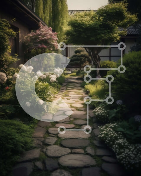 Σετ των 2 Intra Συλλεκτικό Ξύλινο Παζλ Plywood  4mm - Γραφικό μονοπάτι που οδηγεί στον ιαπωνικό κήπο Σε Ξύλινο Κουτί - Διαστάσεις: 10x10 cm – 25 κομμάτια