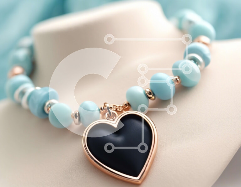 Intra Συλλεκτικό Ξύλινο Παζλ Plywood  4mm - Μπλε και μαύρο κολιέ με χάντρες σε σχήμα καρδιάς σε μανεκέν Σε Ξύλινο Κουτί - Διαστάσεις Puzzle: 10x10 cm – 25 κομμάτια