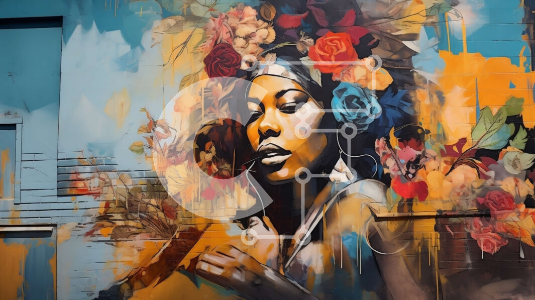 Intra Συλλεκτικό Ξύλινο Παζλ Plywood  4mm - Εκπληκτικό πορτρέτο μιας σοβαρής γυναίκας με στέμμα λουλουδιών σε αστικό περιβάλλον Σε Ξύλινο Κουτί - Διαστάσεις Puzzle: 10x10 cm – 25 κομμάτια