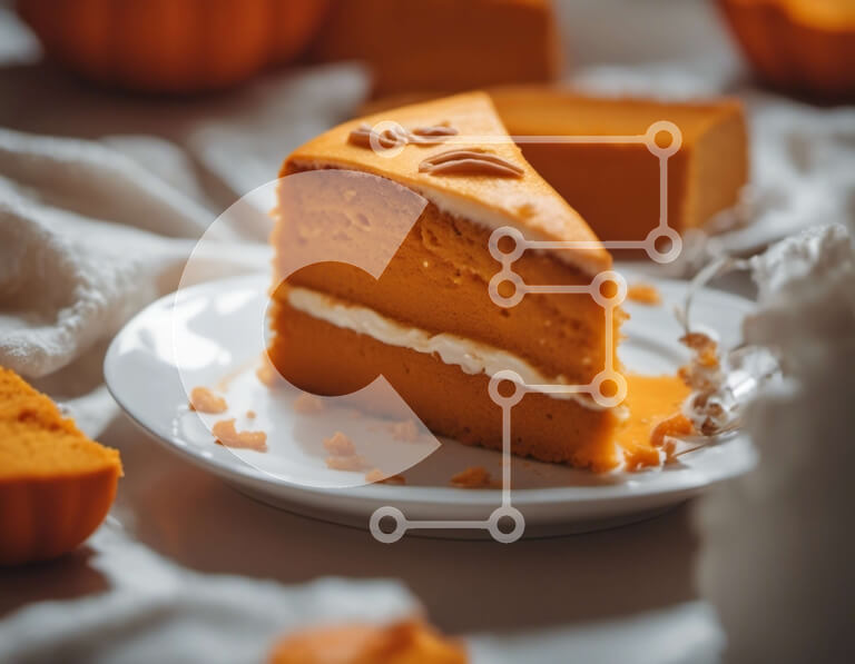 Σετ των 2 Intra Συλλεκτικό Ξύλινο Παζλ Plywood  4mm - Φέτα κέικ κολοκύθας σε λευκό πιάτο Σε Ξύλινο Κουτί - Διαστάσεις: 10x10 cm – 25 κομμάτια