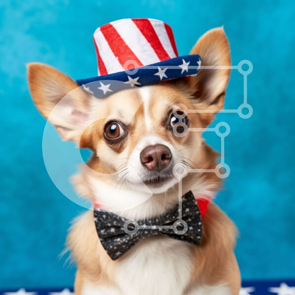 Intra Συλλεκτικό Ξύλινο Παζλ Plywood  4mm - Αξιολάτρευτη εικόνα μικρού σκύλου που φοράει πατριωτικό καπέλο και παπιγιόν Σε Ξύλινο Κουτί - Διαστάσεις: 10x10 cm – 25 κομμάτια