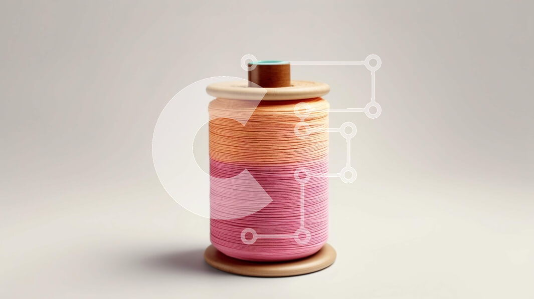 Intra Συλλεκτικό Ξύλινο Παζλ Plywood  4mm - Όμορφη εικόνα με ροζ και πορτοκαλί κλωστή σε ένα ξύλινο καρούλι Σε Ξύλινο Κουτί - Διαστάσεις: 10x10 cm – 25 κομμάτια