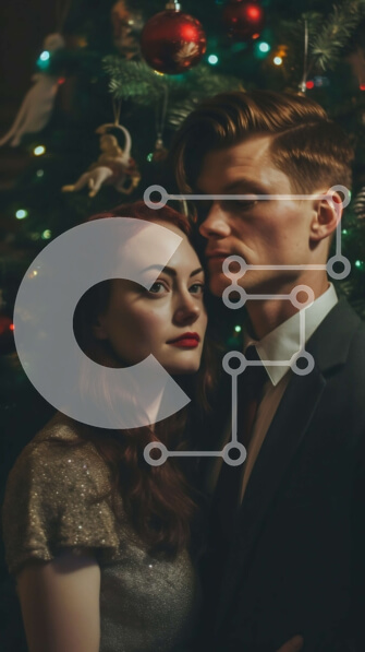 Intra Συλλεκτικό Ξύλινο Παζλ Plywood  4mm - Ευτυχισμένο ζευγάρι μπροστά από ένα εορταστικό χριστουγεννιάτικο δέντρο Σε Ξύλινο Κουτί - Διαστάσεις: 10x10 cm – 25 κομμάτια