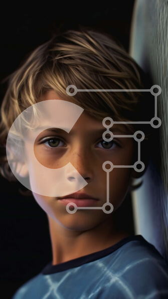 Intra Συλλεκτικό Ξύλινο Παζλ Plywood  4mm - Πορτρέτο ενός νεαρού αγοριού με ξανθά μαλλιά και μπλε μάτια που κοιτάζει στην απόσταση Σε Ξύλινο Κουτί - Διαστάσεις Puzzle: 10x10 cm – 25 κομμάτια