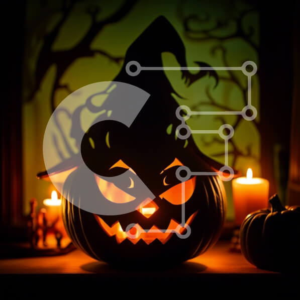 Intra Συλλεκτικό Ξύλινο Παζλ Plywood  4mm - Απόκοσμη διακόσμηση αποκριών: Scary Jack-O-Lantern με κερί Σε Ξύλινο Κουτί - Διαστάσεις: 10x10 cm – 25 κομμάτια