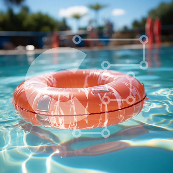 Intra Συλλεκτικό Ξύλινο Παζλ Plywood  4mm - Ζωντανό πορτοκαλί σωσίβιο που επιπλέει σε μια καθαρή πισίνα Σε Ξύλινο Κουτί - Διαστάσεις Puzzle: 10x10 cm – 25 κομμάτια