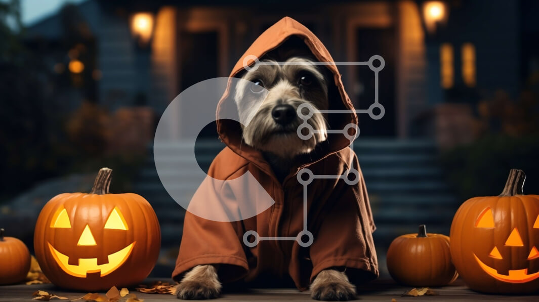 Σετ των 2 Intra Συλλεκτικό Ξύλινο Παζλ Plywood  4mm - Σκύλος με μπουφάν και κουκούλα με σκαλιστές κολοκύθες Σε Ξύλινο Κουτί - Διαστάσεις: 10x10 cm – 25 κομμάτια