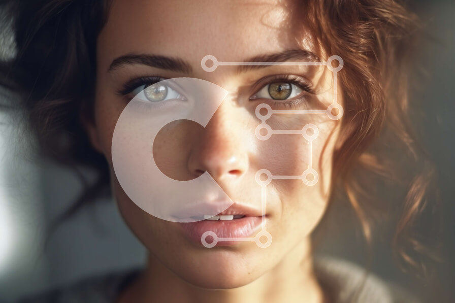 Intra Συλλεκτικό Ξύλινο Παζλ Plywood  4mm - Όμορφη νεαρή γυναίκα με γκρι κουκούλα με σγουρά καστανά μαλλιά και πράσινα μάτια Σε Ξύλινο Κουτί - Διαστάσεις Puzzle: 10x10 cm – 25 κομμάτια