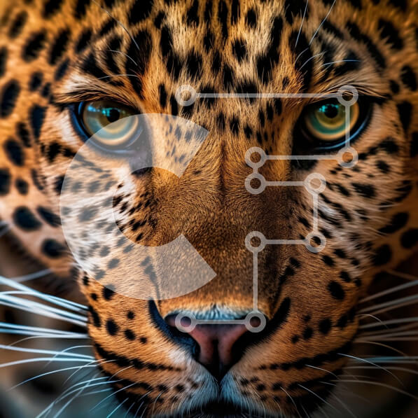 Intra Συλλεκτικό Ξύλινο Παζλ Plywood  4mm - Εκπληκτική κοντινή πλάνο του προσώπου της λεοπάρδαλης με αιχμηρά μουστάκια και έντονα κίτρινα μάτια Σε Ξύλινο Κουτί - Διαστάσεις: 10x10 cm – 25 κομμάτια