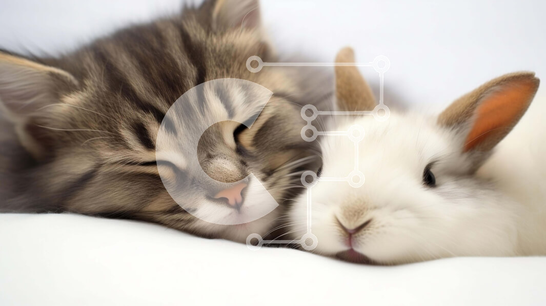 Σετ των 2 Intra Συλλεκτικό Ξύλινο Παζλ Plywood  4mm - Γάτα και κουνέλι αγκαλιάζονται μαζί Σε Ξύλινο Κουτί - Διαστάσεις: 10x10 cm – 25 κομμάτια