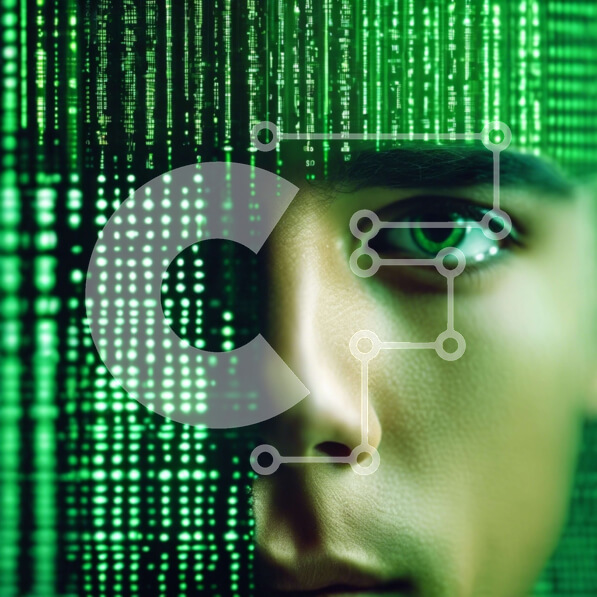 Intra Συλλεκτικό Ξύλινο Παζλ Plywood  4mm - Ανδρικό πρόσωπο σε πράσινο φόντο δυαδικού κώδικα Σε Ξύλινο Κουτί - Διαστάσεις Puzzle: 10x10 cm – 25 κομμάτια