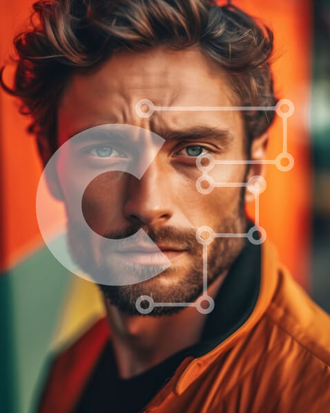 Intra Συλλεκτικό Ξύλινο Παζλ Plywood  4mm - Σοβαρός άνδρας με γένια και πορτοκαλί σακάκι - Φωτογραφία Αρχείου Σε Ξύλινο Κουτί - Διαστάσεις Puzzle: 10x10 cm – 25 κομμάτια