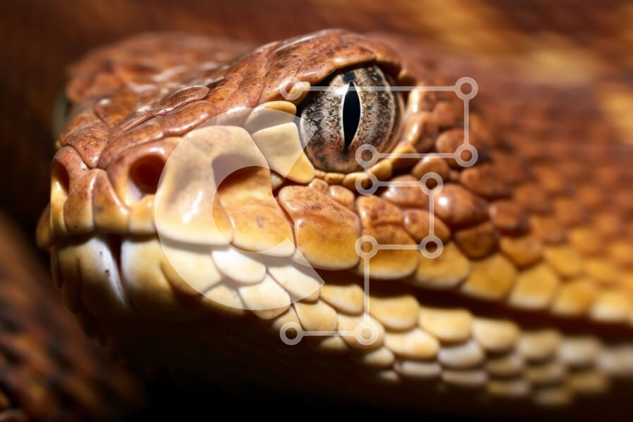 Intra Συλλεκτικό Ξύλινο Παζλ Plywood  4mm - Κοντινό πλάνο του κεφαλιού του φιδιού με ορατά μάτια και κυνόδοντες Σε Ξύλινο Κουτί - Διαστάσεις: 10x10 cm – 25 κομμάτια