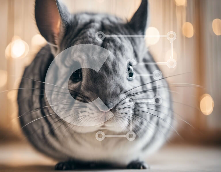 Σετ των 2 Intra Συλλεκτικό Ξύλινο Παζλ Plywood  4mm - Γκρι και άσπρο τσιντσιλά κοιτάζοντας την κάμερα Σε Ξύλινο Κουτί - Διαστάσεις: 10x10 cm – 25 κομμάτια